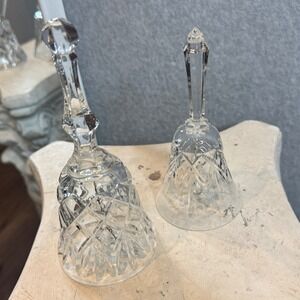 Elegant Crystal Bells, Diamond Cut‎ Glass Collectible Bells, Set of 2